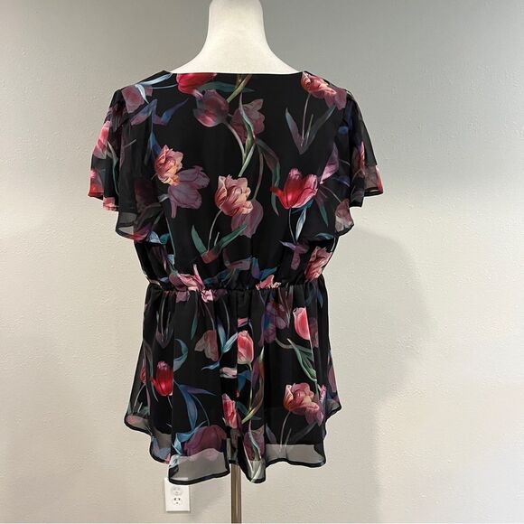 Bloomchick tulip Floral print Black short sleeve peplum Top/blouse - Picture 6 of 13